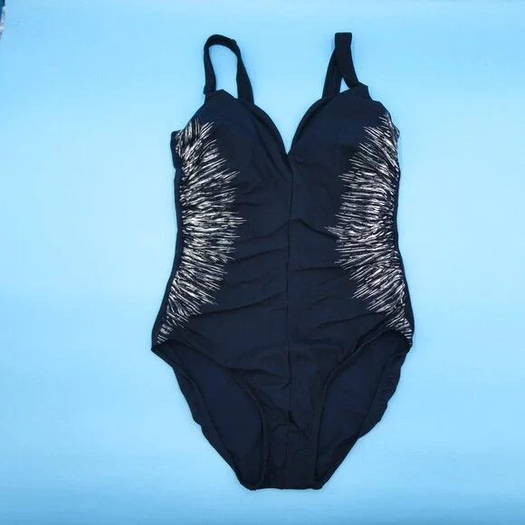 Miraclesuit Size US 12 Black Temptress Midnight Silver Shores One Piece Swimsuit - Picture 1 of 6